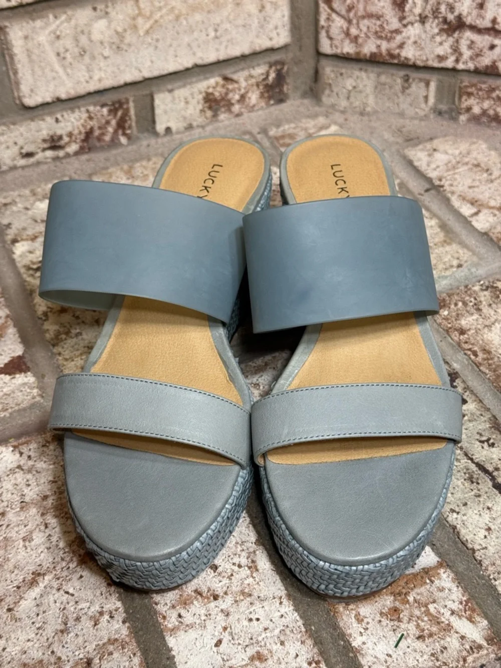 Lucky Brand Brindia Espadrille Platform Wedge Slide Sandals, Blue - Picture 3 of 8